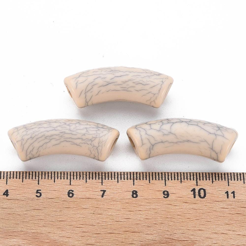 Curved Tube Beads - Lightweight Beads - Acrylic Beads - 36x14mm - 6pcs - (A378)
