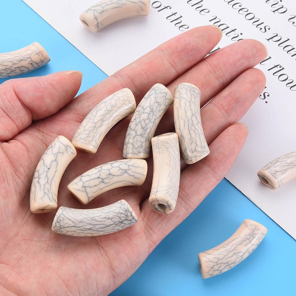 Curved Tube Beads - Lightweight Beads - Acrylic Beads - 36x14mm - 6pcs - (A378)