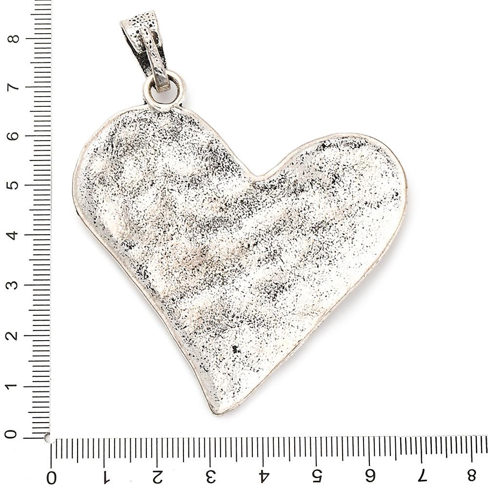 Antique Silver Hammered Metal Heart Pendant - 69x65mm - 1pc - (A705)
