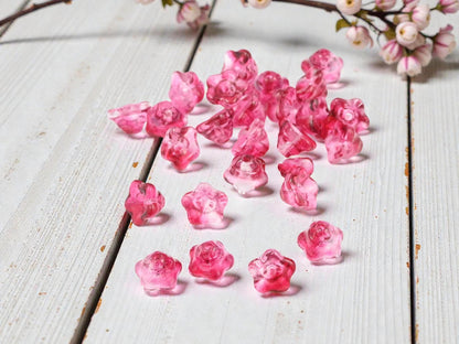 Chinese Glass Bell Flower Beads - Crystal Fuschia - 6x9mm - 25pcs - (268)