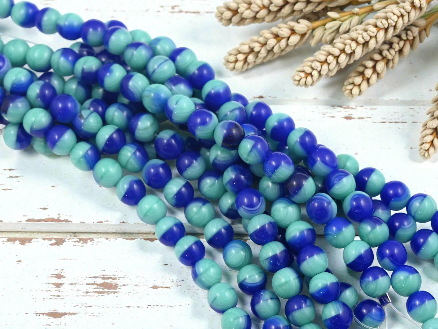 Czech Pressed Glass 6mm Round Druk Beads - Blue + Turquoise - 20pcs - (3964)