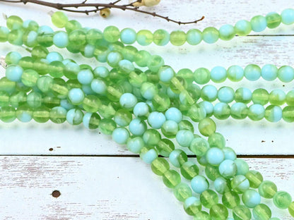 Czech Pressed Glass 6mm Round Druk Beads - Peridot + Turquoise - 20pcs - (2120)