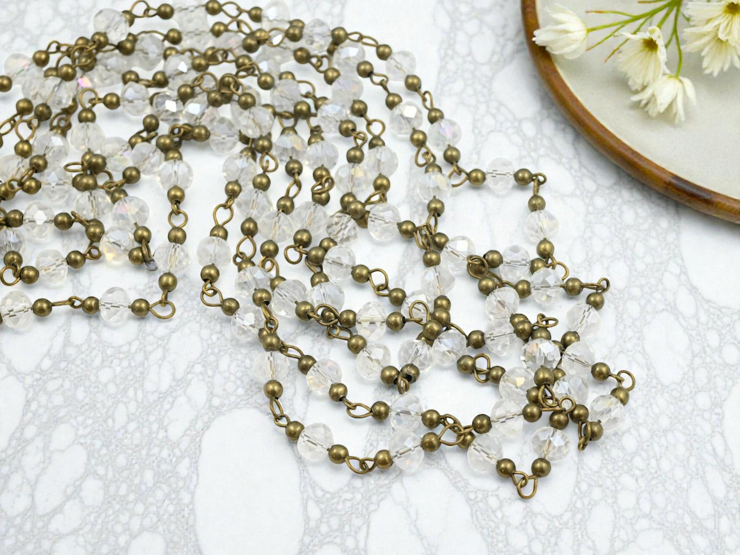 Beaded Chain - Fire Polished Beads - Crystal Chain - Handlinked Chain - 3.25ft - (2206)