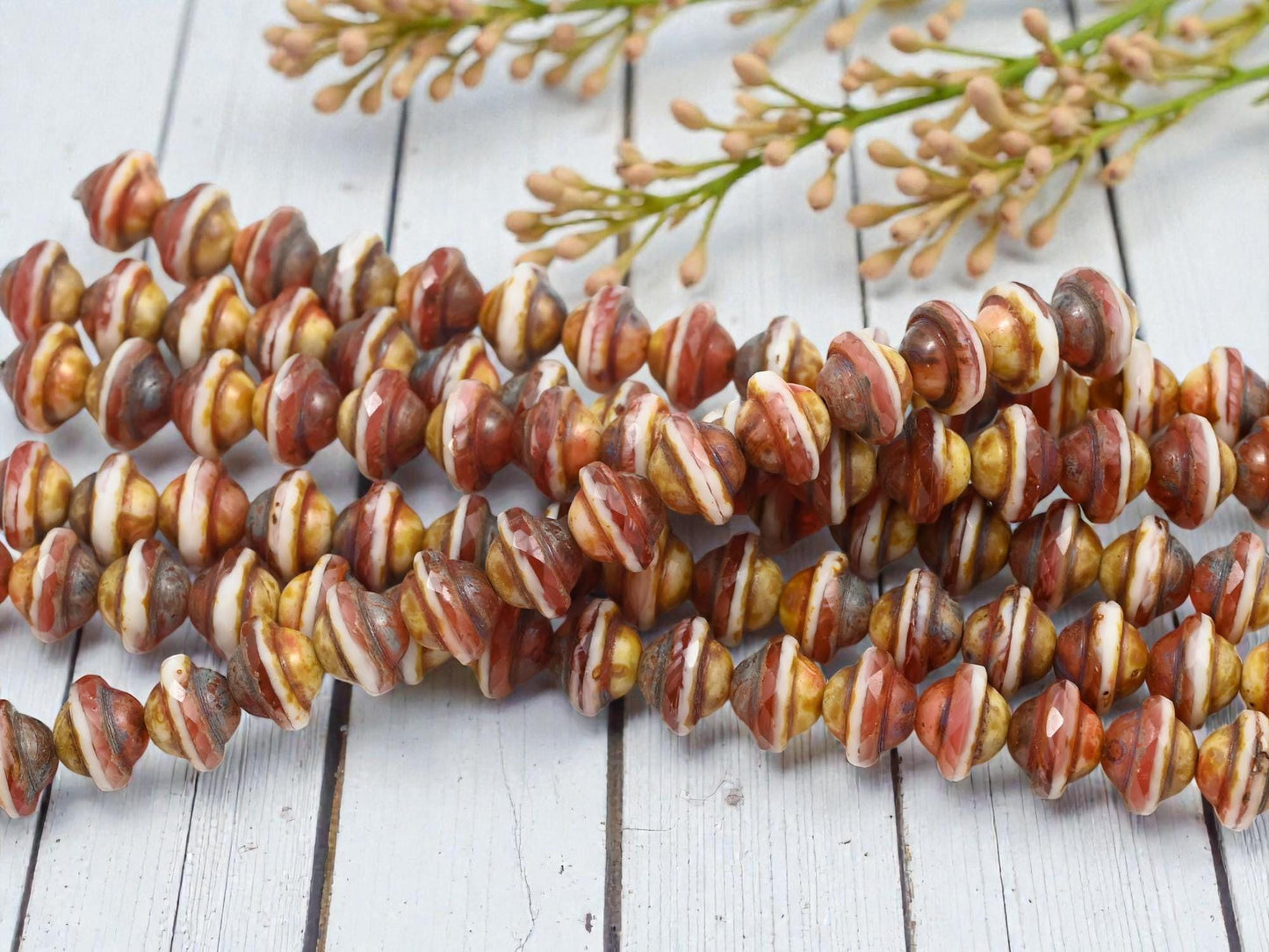 Czech Glass Fire Polished Saturn Beads - Blended Pink + White Picasso - 8x10mm - 15pcs - (1249)