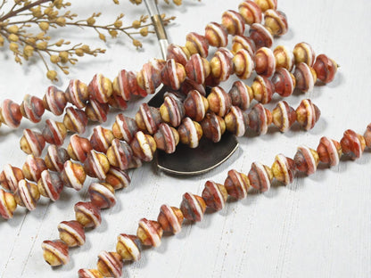 Czech Glass Fire Polished Saturn Beads - Blended Pink + White Picasso - 8x10mm - 15pcs - (1249)