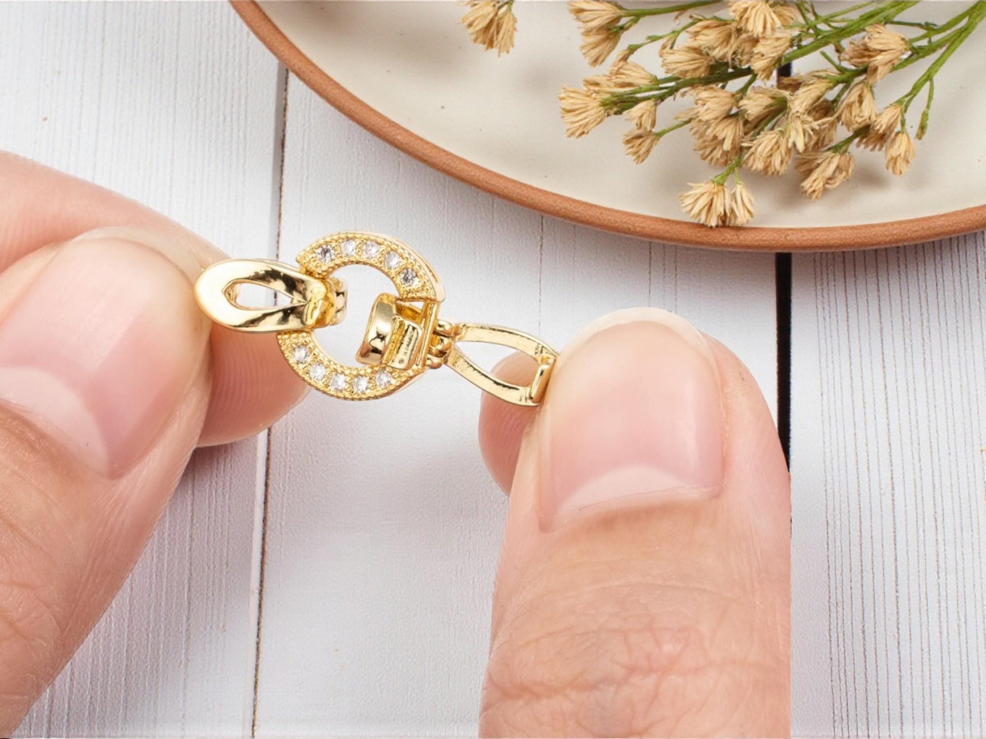 18k Gold Plated Brass Micro Pave Cubic Zirconia Fold Over Clasps - 25x10mm - 2pcs - (A109)