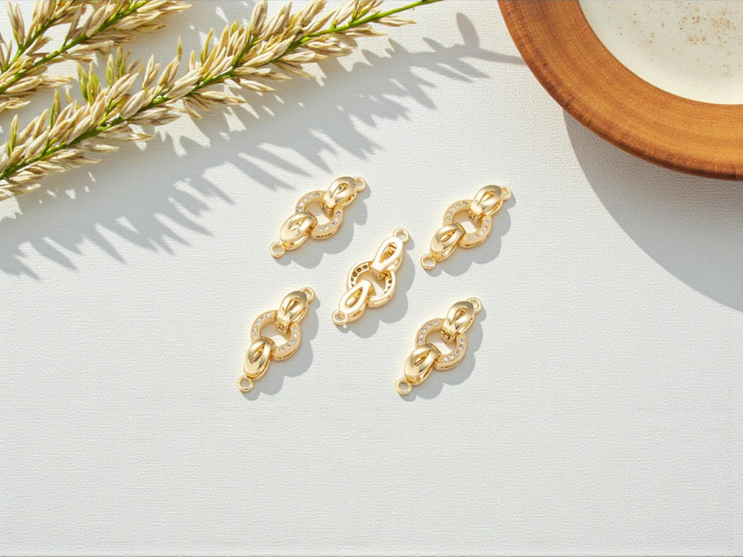 18k Gold Plated Brass Micro Pave Cubic Zirconia Fold Over Clasps - 25x10mm - 2pcs - (A109)