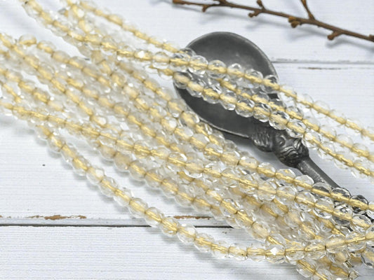 Czech Glass Faceted Fire Polished Round Beads - Gold Lined Crystal - 25pcs - 5mm - (959)