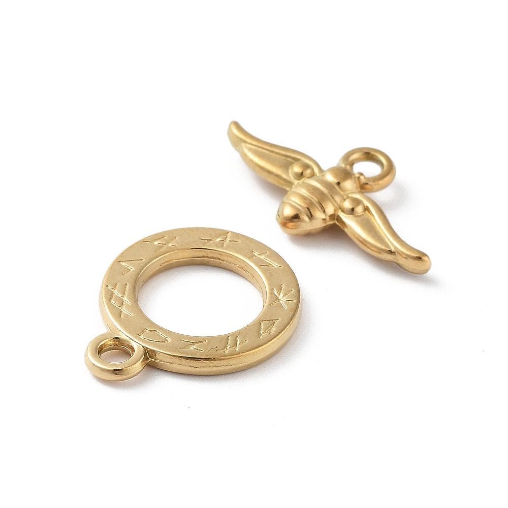 18k Gold Plated Stainless Steel Bumble Bee Toggle Clasps - 18x14mm - 5 Sets - (1241)