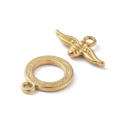 18k Gold Plated Stainless Steel Bumble Bee Toggle Clasps - 18x14mm - 5 Sets - (1241)