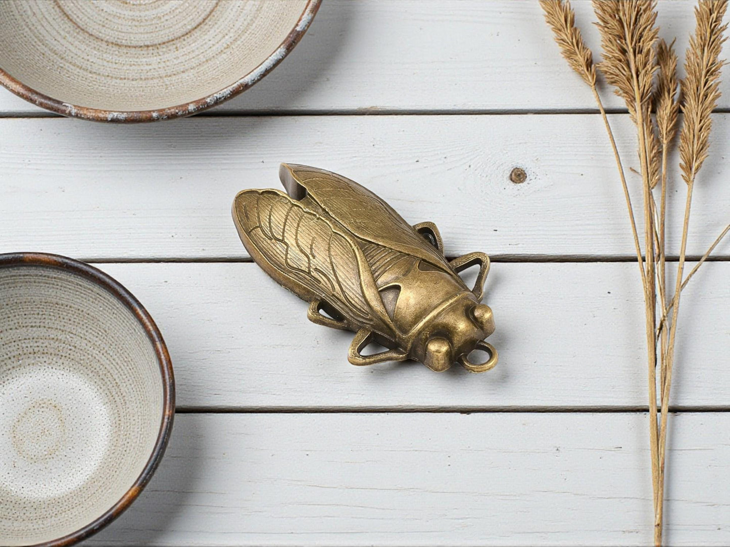 Scarab Pendant - Metal Pendant - Cicada Pendant - Bronze Pendant - 61x33mm - (3657)