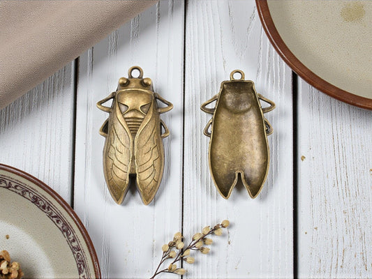 Scarab Pendant - Metal Pendant - Cicada Pendant - Bronze Pendant - 61x33mm - (3657)