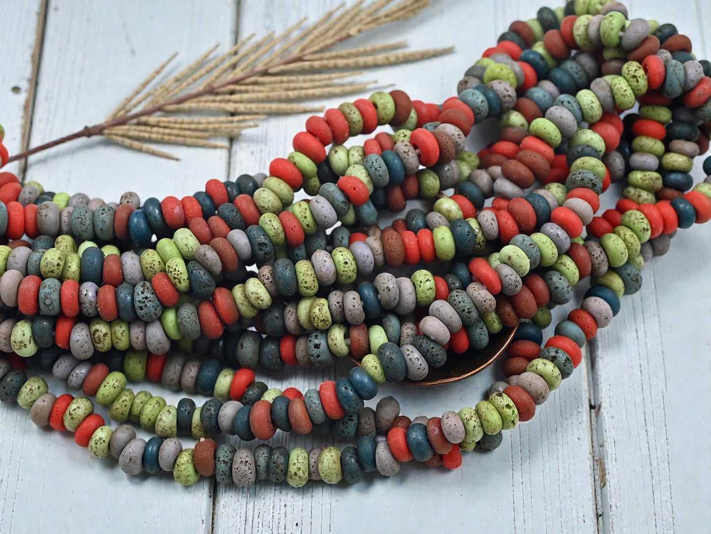 Indonesian Java Glass Beads -Multicolor Aged Donut - Approx 4x7mm - 20" Strand - (B127)