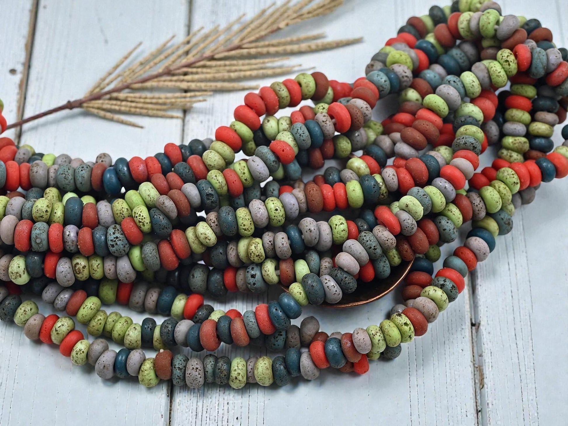 Indonesian Java Glass Beads -Multicolor Aged Donut - Approx 4x7mm - 20" Strand - (B127)