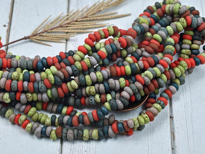 Indonesian Java Glass Beads -Multicolor Aged Donut - Approx 4x7mm - 20" Strand - (B127)