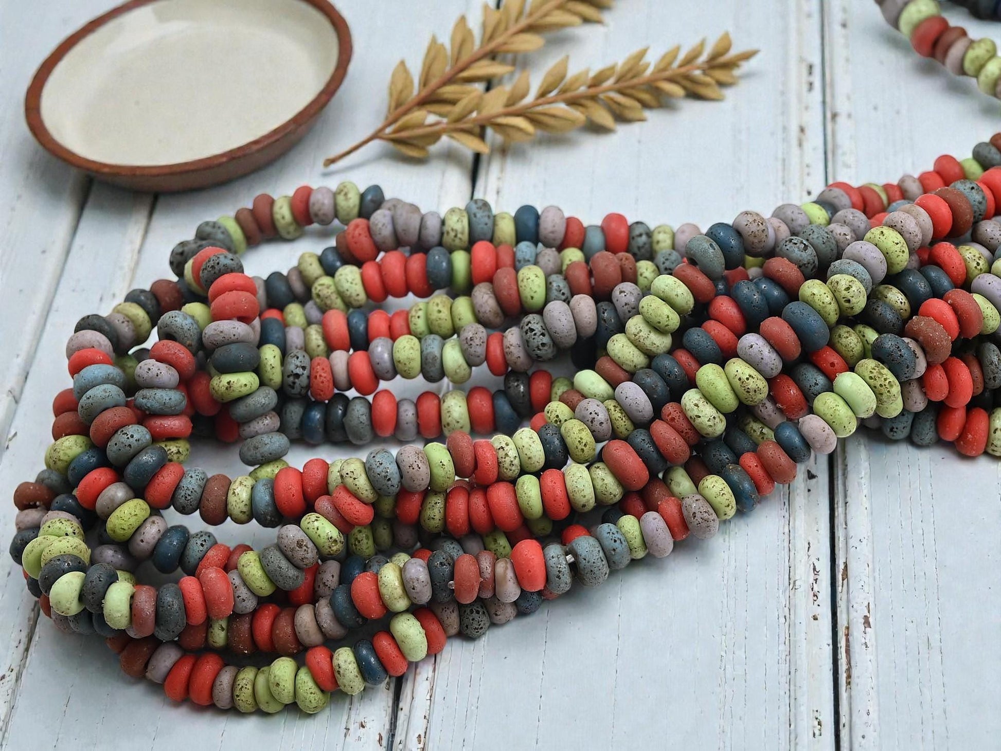 Indonesian Java Glass Beads -Multicolor Aged Donut - Approx 4x7mm - 20" Strand - (B127)