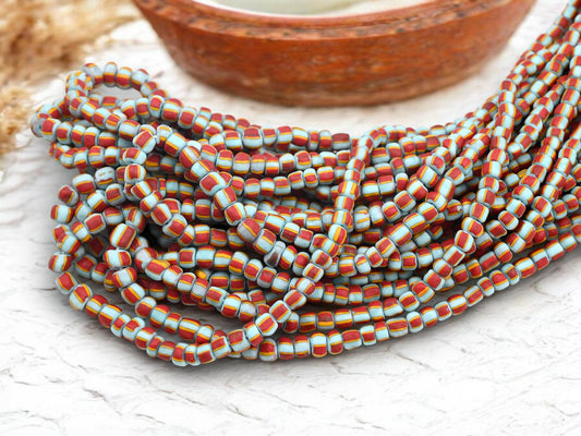 Indonesian Java Glass Trade Beads - Striped Gooseberry - 4-7mm - 24" Strand - (3439)
