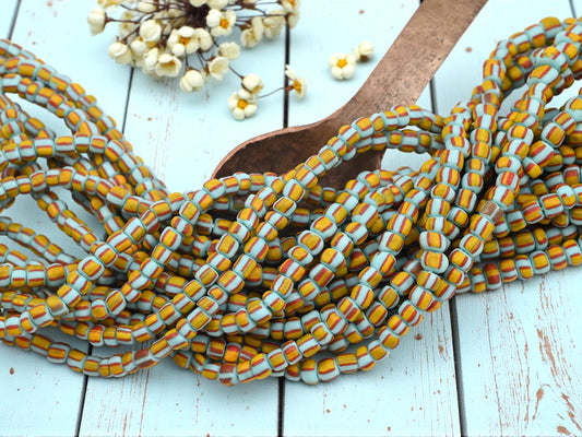 Indonesian Java Glass Trade Beads - Striped Gooseberry - 4-7mm - 24" Strand - (4806)