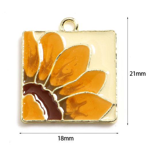 Gold Metal Plated Enamel Sunflower Charms - 21x18mm - 5pcs - (A485)