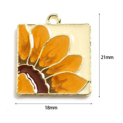 Gold Metal Plated Enamel Sunflower Charms - 21x18mm - 5pcs - (A485)