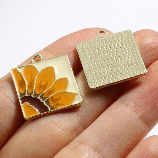 Gold Metal Plated Enamel Sunflower Charms - 21x18mm - 5pcs - (A485)