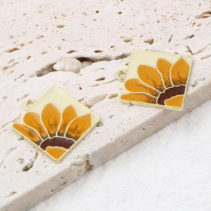 Gold Metal Plated Enamel Sunflower Charms - 21x18mm - 5pcs - (A485)