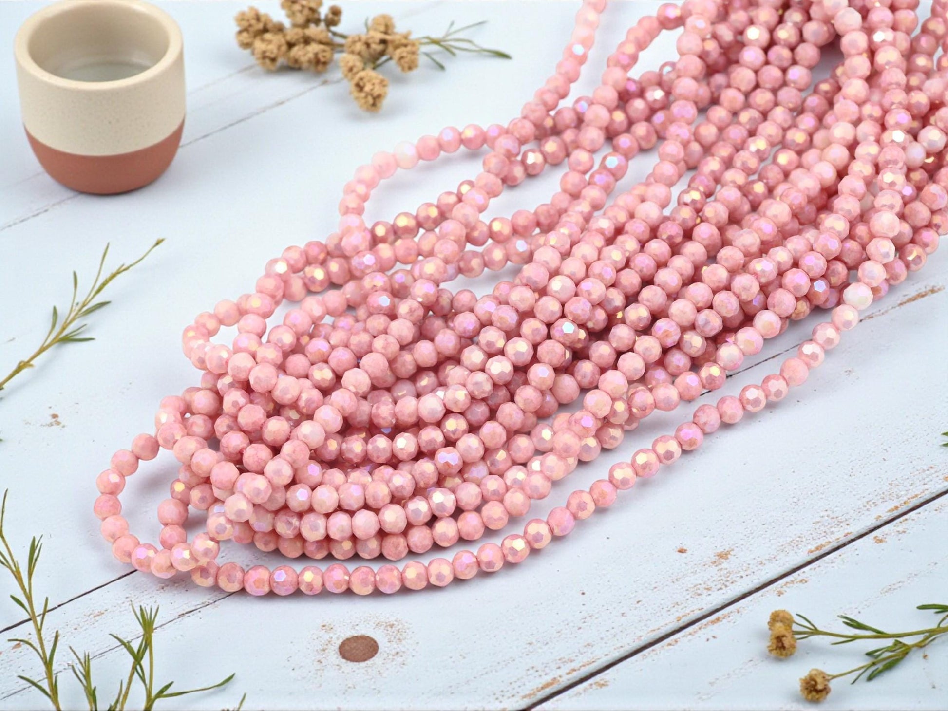 Glass Bead Strands - Fire Polished Beads - Chinese Crystal - 4mm Faceted Beads - Electroplated Glass - 15" Strand - (1551)