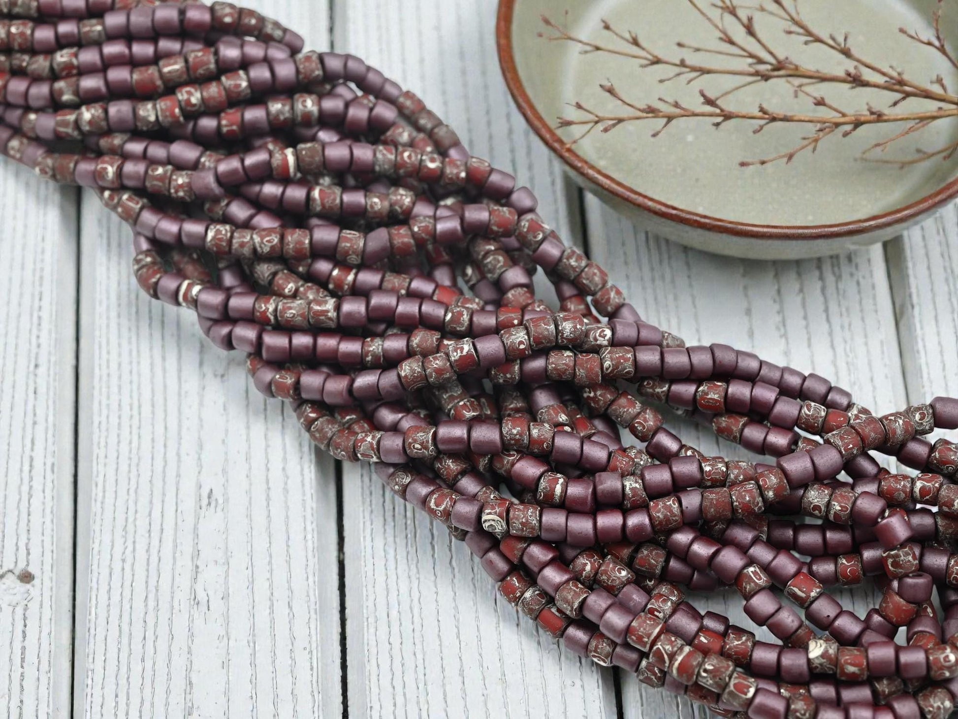Aged Picasso Beads - Bugle Beads - Aged Picasso Beads - Czech Glass Beads - Seed Beads - 4mm - 19" Strand - (2078)