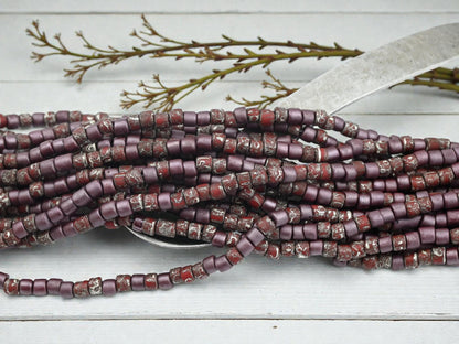 Aged Picasso Beads - Bugle Beads - Aged Picasso Beads - Czech Glass Beads - Seed Beads - 4mm - 19" Strand - (2078)