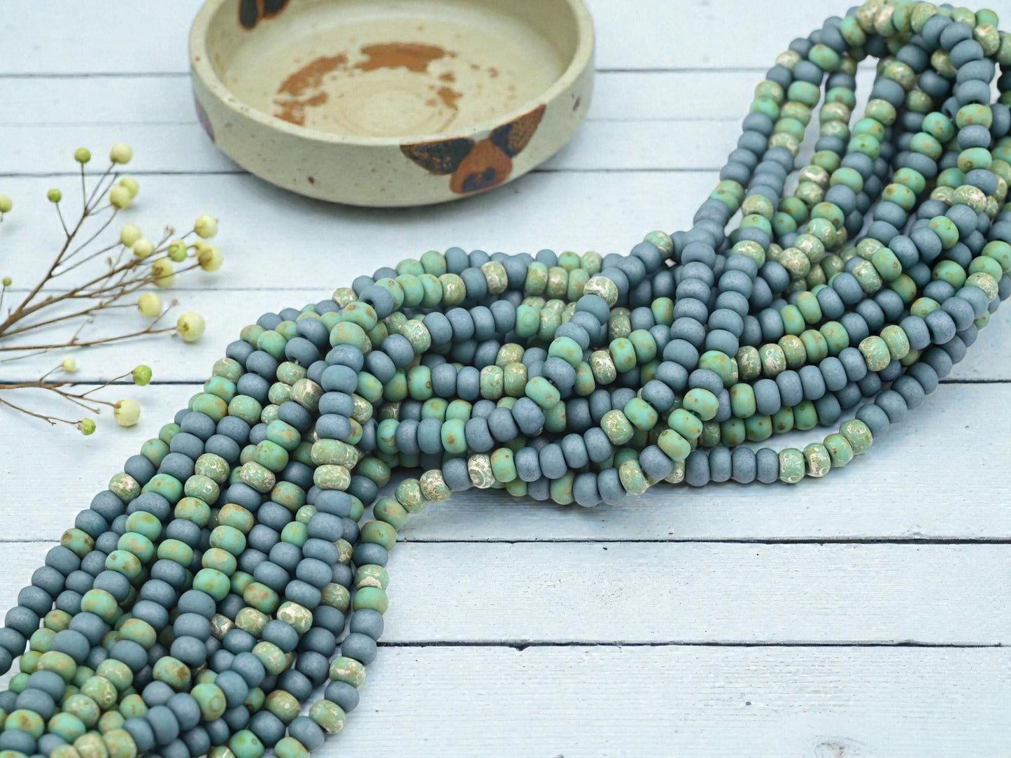 Picasso Seed Beads - Aged Picasso Beads - Czech Glass Beads - Size 4 Seed Beads - 4/0 - 18" Strand - (139)