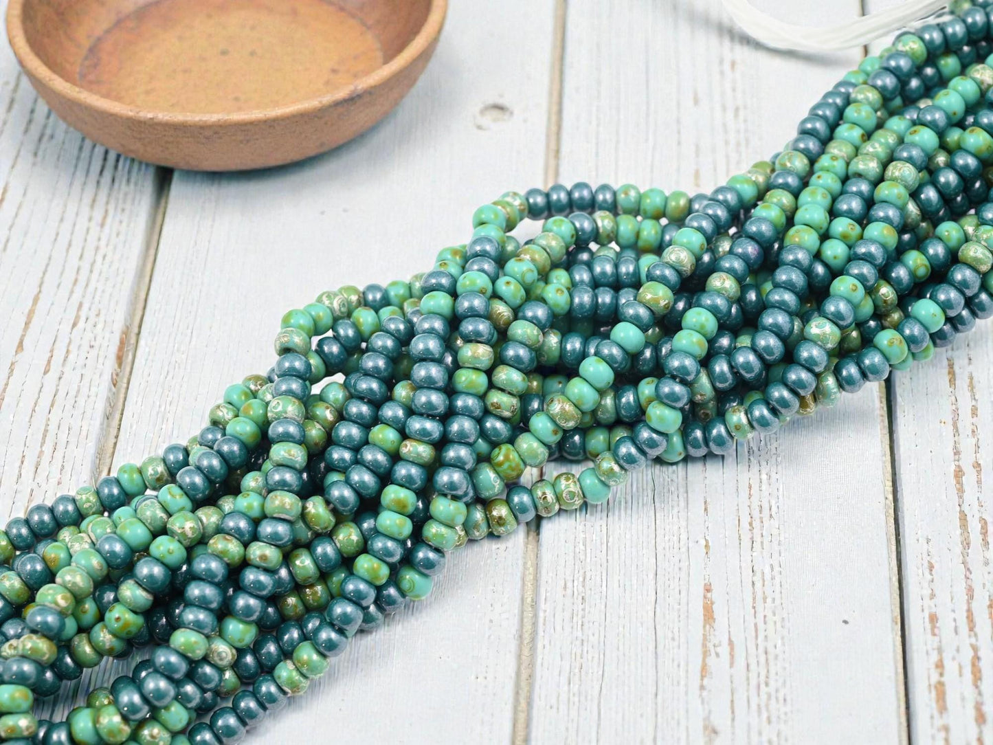 Picasso Seed Beads - Aged Picasso Beads - Czech Glass Beads - Size 4 Seed Beads - 4/0 - 18" Strand - (139)