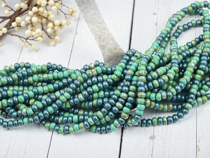 Picasso Seed Beads - Aged Picasso Beads - Czech Glass Beads - Size 4 Seed Beads - 4/0 - 18" Strand - (139)