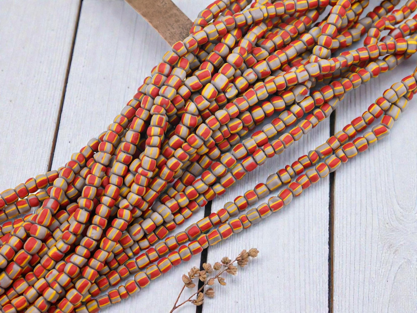 Indonesian Java Glass Trade Beads - Striped Gooseberry - 4-7mm - 24" Strand - (584)