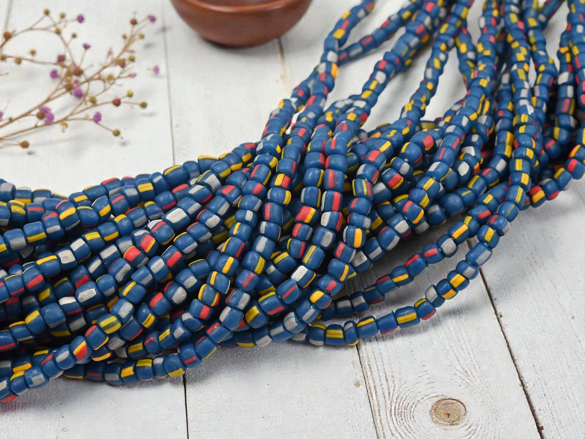 Indonesian Java Glass Trade Beads - Striped Gooseberry - 4-7mm - 24" Strand - (B400)