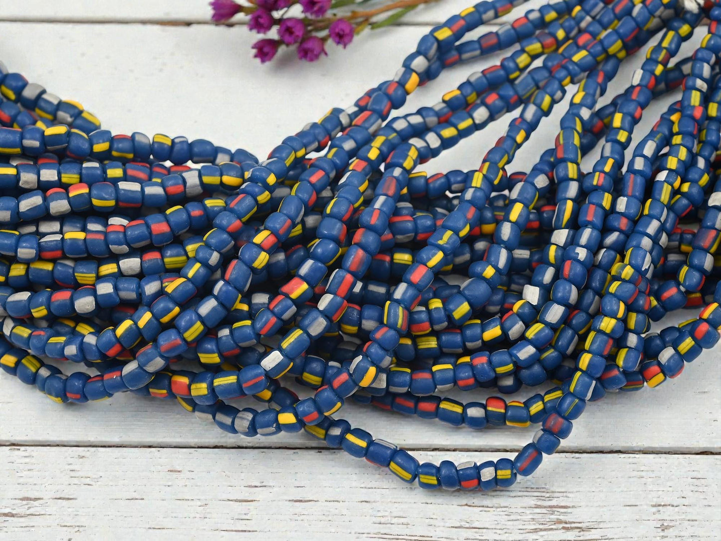 Indonesian Java Glass Trade Beads - Striped Gooseberry - 4-7mm - 24" Strand - (B400)