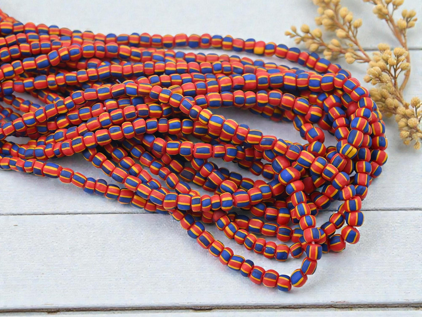 Indonesian Java Glass Trade Beads - Striped Gooseberry - 4-7mm - 24" Strand - (B231)