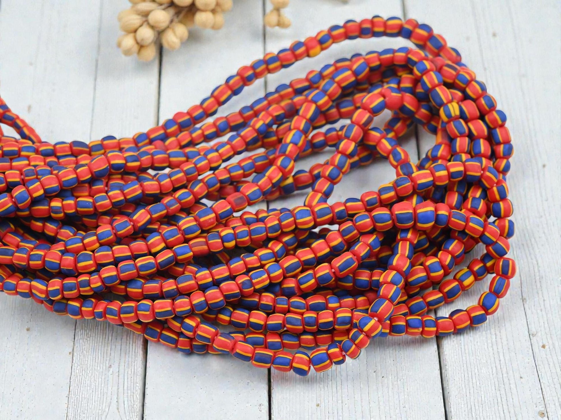 Indonesian Java Glass Trade Beads - Striped Gooseberry - 4-7mm - 24" Strand - (B231)