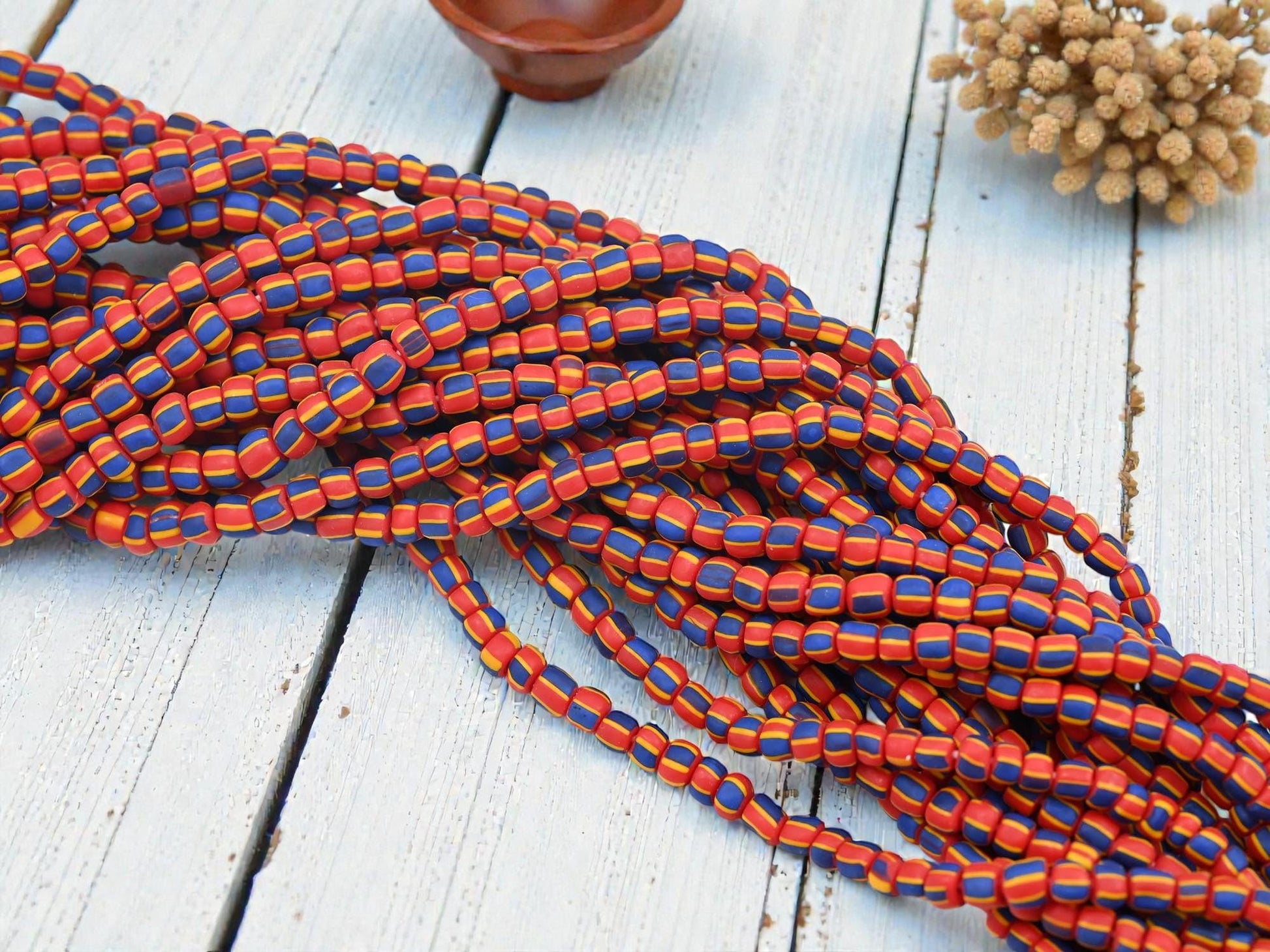 Indonesian Java Glass Trade Beads - Striped Gooseberry - 4-7mm - 24" Strand - (B231)