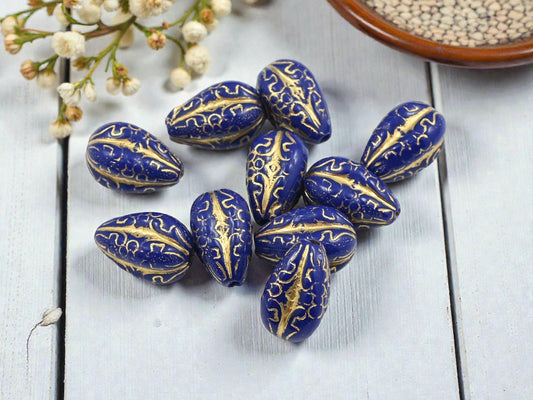 Gilded Indigo Vintage Style Acrylic Drop Beads - Lightweight - 19x11mm - 10pcs - (927)