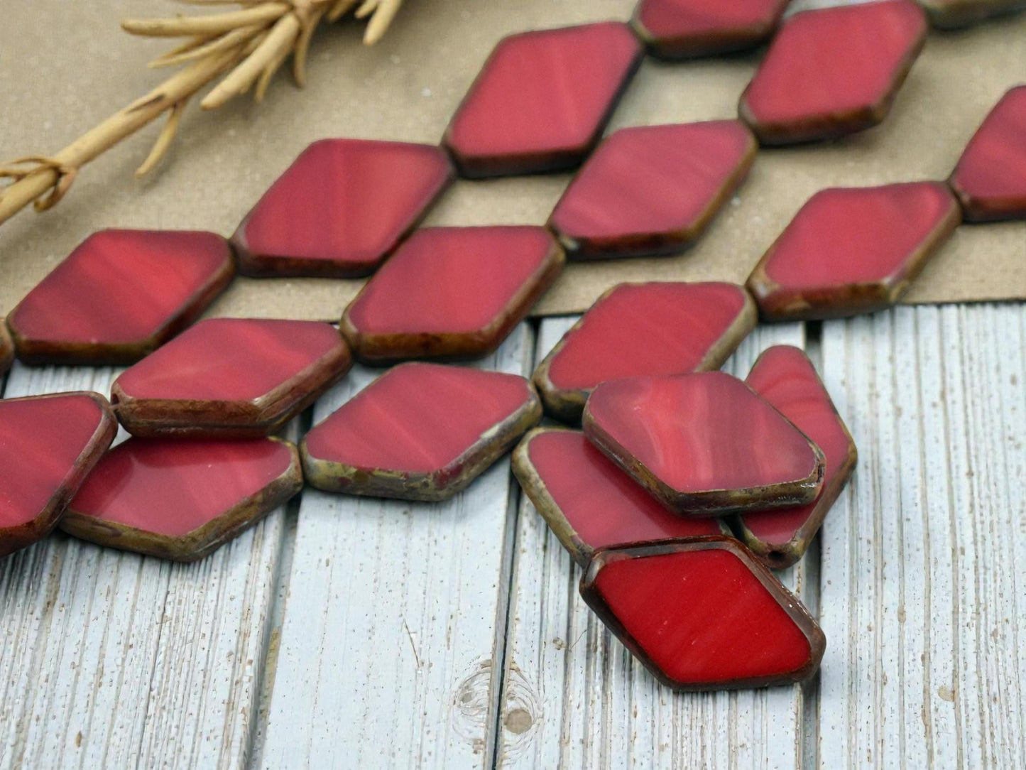 *6* 20x13mm Opaque Red Picasso Table Cut Diamond Beads