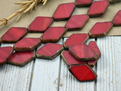 *6* 20x13mm Opaque Red Picasso Table Cut Diamond Beads