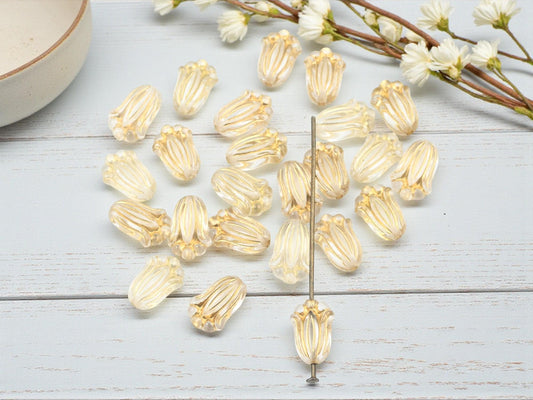 Gilded Crystal Acrylic Tulip Beads - Lightweight - 12x8mm - 25pcs - (B954)
