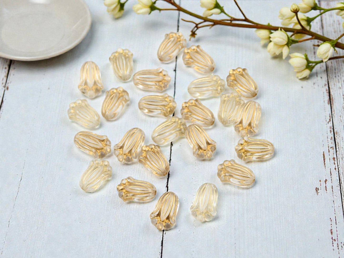 Gilded Crystal Acrylic Tulip Beads - Lightweight - 12x8mm - 25pcs - (B954)