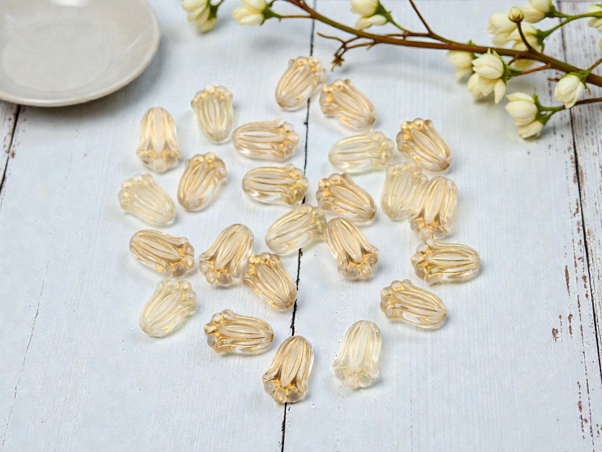 Gilded Crystal Acrylic Tulip Beads - Lightweight - 12x8mm - 25pcs - (B954)
