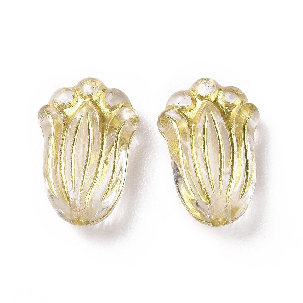 Gilded Crystal Acrylic Tulip Beads - Lightweight - 12x8mm - 25pcs - (B954)