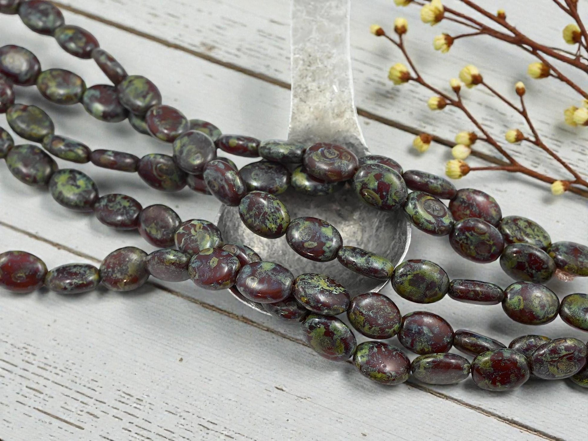 Picasso Beads - Czech Glass Beads - Old Stock Beads - Oval Beads - 12x8mm - 17pcs - (B856)