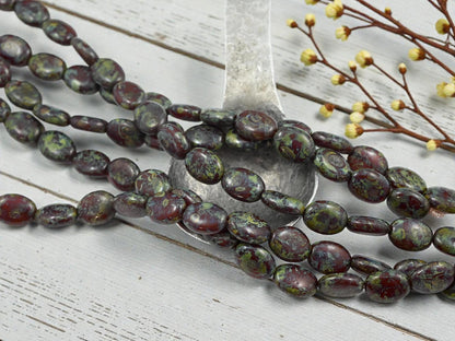 Picasso Beads - Czech Glass Beads - Old Stock Beads - Oval Beads - 12x8mm - 17pcs - (B856)