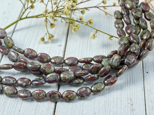 Picasso Beads - Czech Glass Beads - Old Stock Beads - Oval Beads - 12x8mm - 17pcs - (B856)