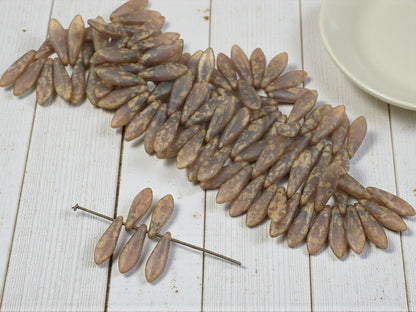 Czech Glass Beads - Dagger Beads - 5x16mm Dagger - Picasso Beads - 50pcs - (B721)