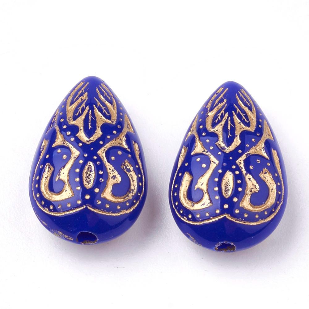Gilded Indigo Vintage Style Acrylic Tear Drop Beads - Lightweight - 18x12mm - 10pcs - (5120)